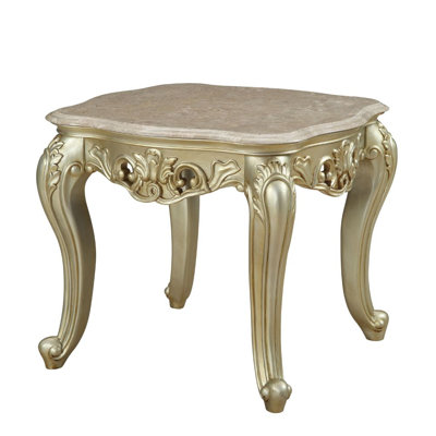 Mitcheldean Transitional 28"L Square End Table with Natural Marble Top in Golden Ivory