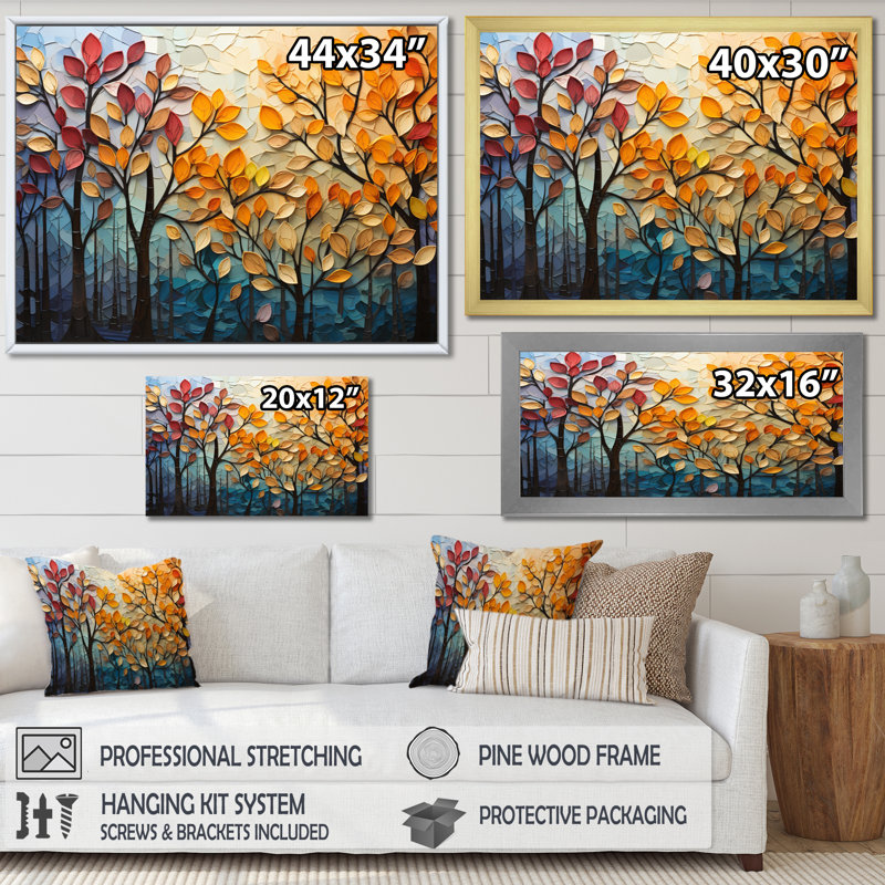 Leaves Autumnal Symphony Patchwork I - Décoration murale feuilles, H 16 po x l 32 po x P 1 po, Toile tendue, Sans cadre