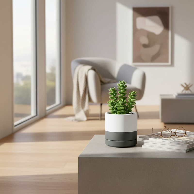 Ceramic Planter, White/Grey