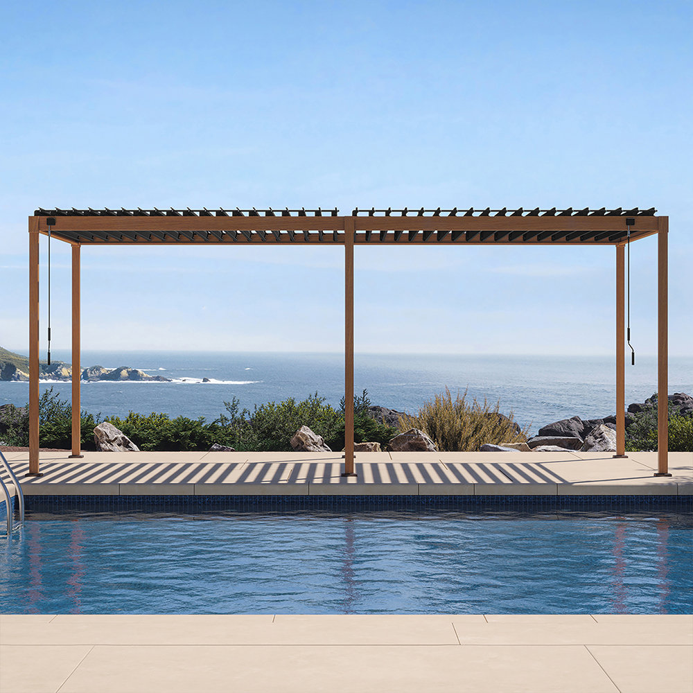 111S Takasho Wood Grain Aluminum Pergola with Adjustable Rainproof Louver Mirador 