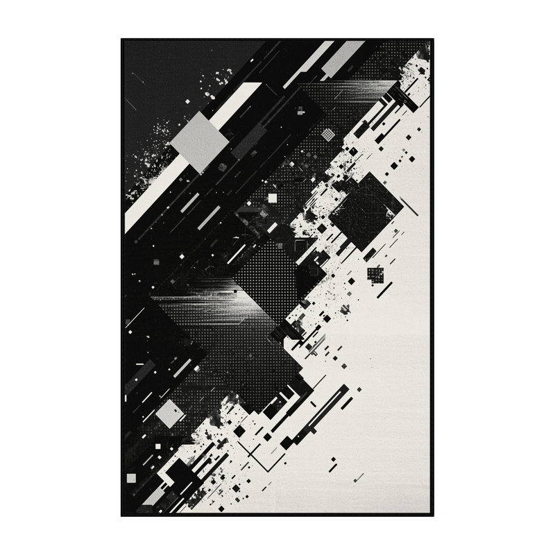Tapis noir à motif géométrique doux et moelleux Eakes, 4 x 6