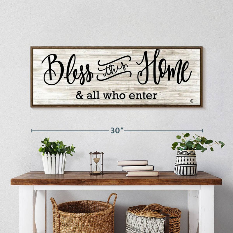 Plaque murale «Bless This Home», 31 po x 11 po, Cadre flottant noyer