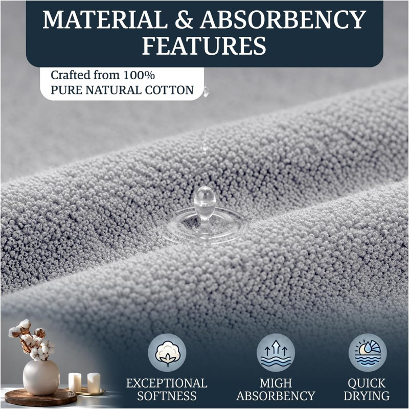 Luxury Cotton Striped Bathroom Towels, Super Soft , Highly Absorbent & Quick Dry – Includes Hand Towels & Bath Sheets, Grey