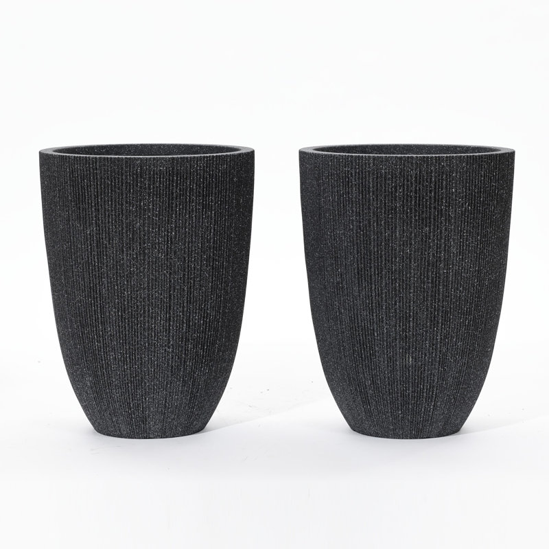 Mediterranean Tall Tapered Round Plastic Pot Planters Set (Set of 2)