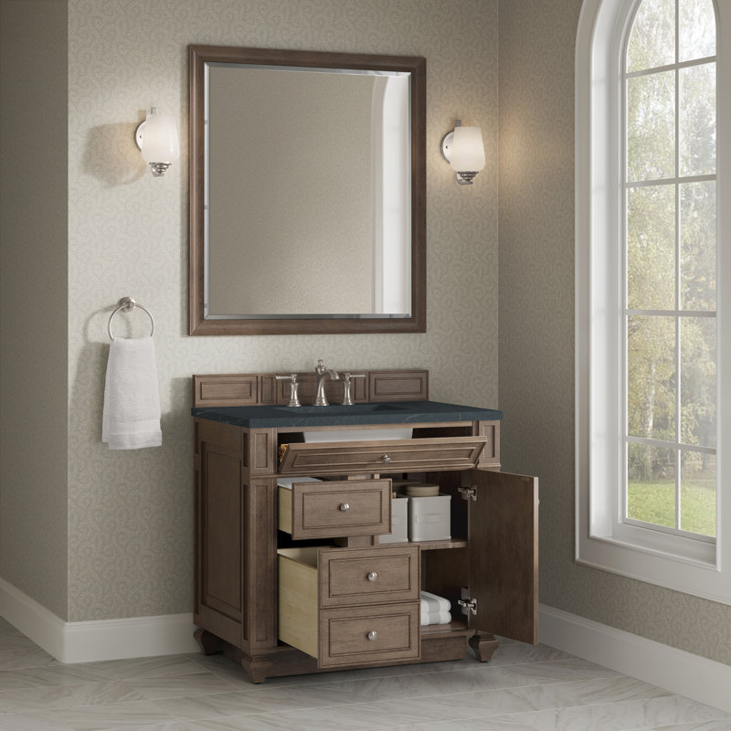 Meuble-lavabo simple 36 po Calisto, Noyer blanchi, Savon gris anthracite, 8 po