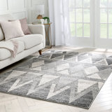 Lakel Minas Distressed Geometric Diamond Pattern Power Loom Grey Area Rug