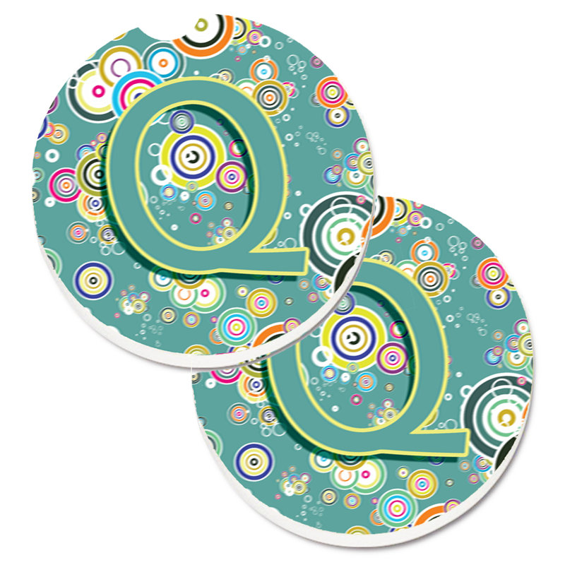 Ceramic Round 2 Piece Car Coaster Set, Q