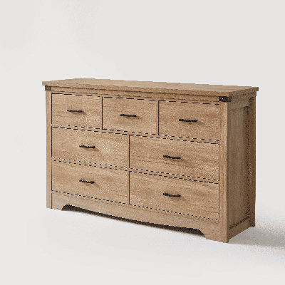 7-Drawer Modern Farmhouse Storage Dresser with Natural Wood Grain Finish