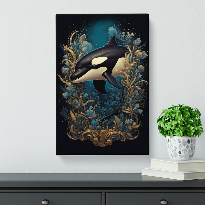 Orca Whale Baroque Art - Wrapped Canvas, 60cm H x 40cm W x 3cm D