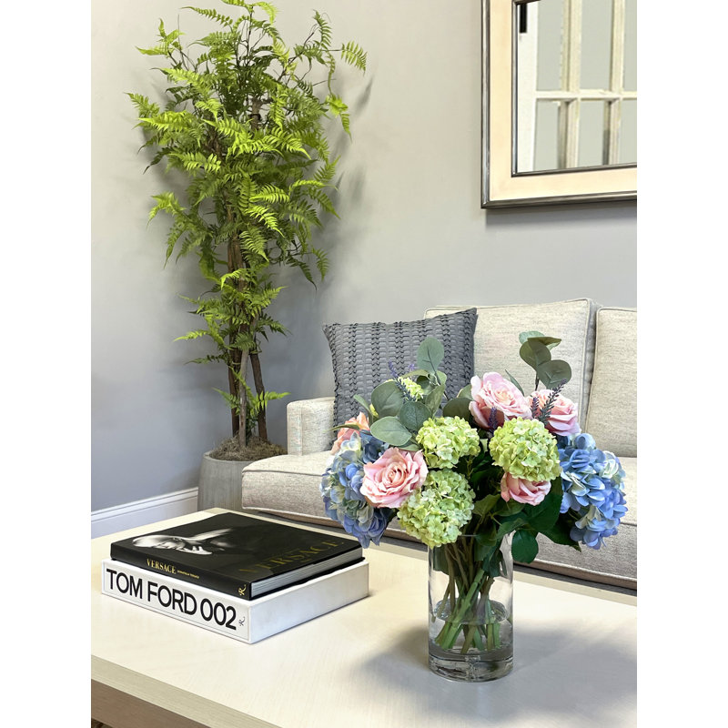 Rose and Hydrangea Arranement in Glass Vase