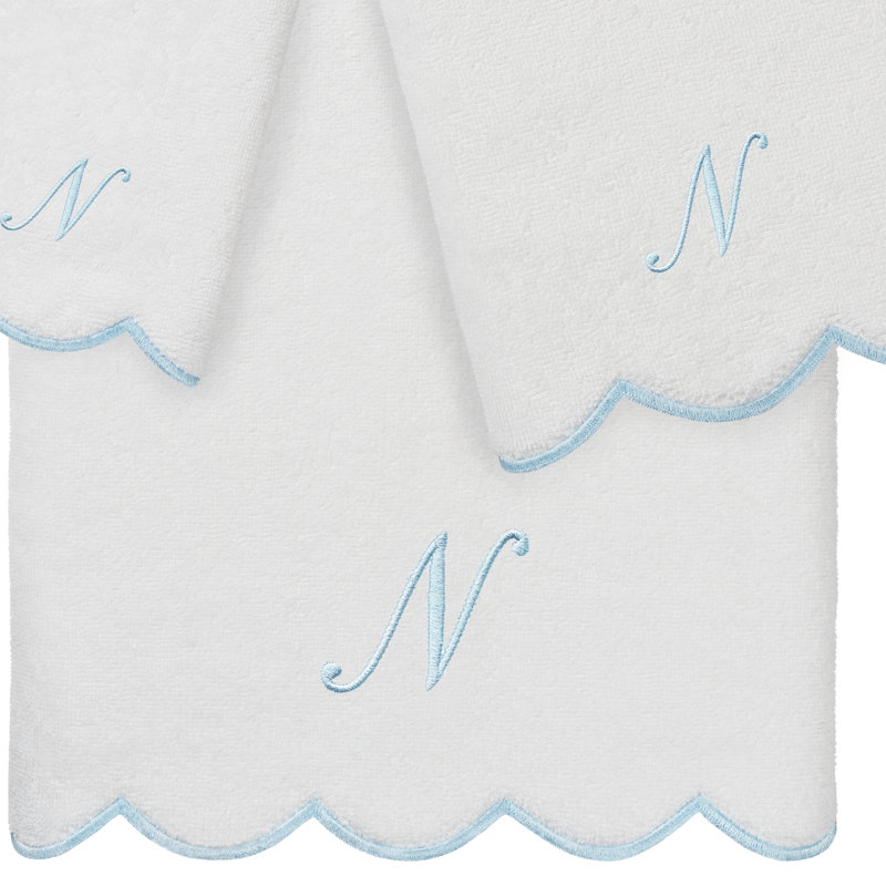  Ensemble de serviettes personnalisées 100% coton ADORNIA, N, Blanc / Bleu, Ensemble 3 serviettes de bain