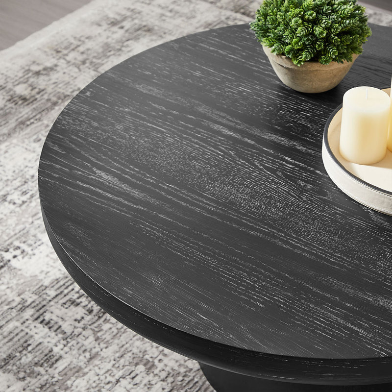 Table basse ronde en bois avec pieds cylindriques 35,98 ", Noir