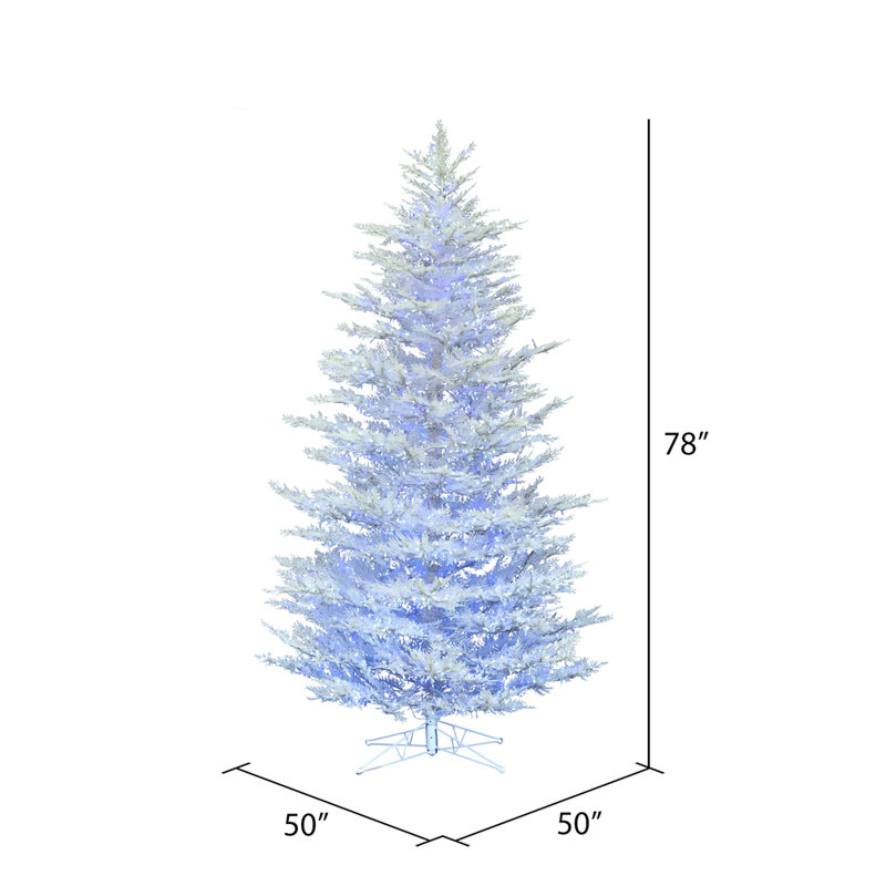 Vickerman 5.5' X 47" Flocked Cedar Pine Artificial Christmas Tree With 665 Pvc Tips, 1500 Low Voltage Led Pure White 3Mm Wide Angle Twinkle Lights, Hinged Branches And Folding Metal Stand.