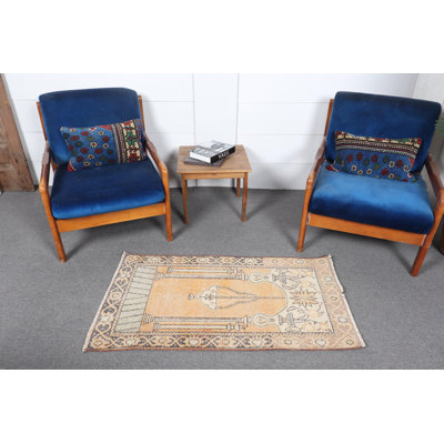 Tapis Oushak Antique Antique en laine orange vif - petit tapis décoratif rétro