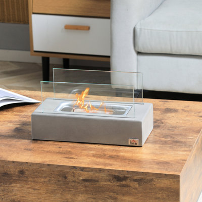 Tabletop Fireplace - 13" Concrete, Stainless Steel Lid, 0.04 Gal, 195 Sq. Ft. Heat Distribution Zone, Indoor/Outdoor, Grey Area, Indoor & Outdoor,