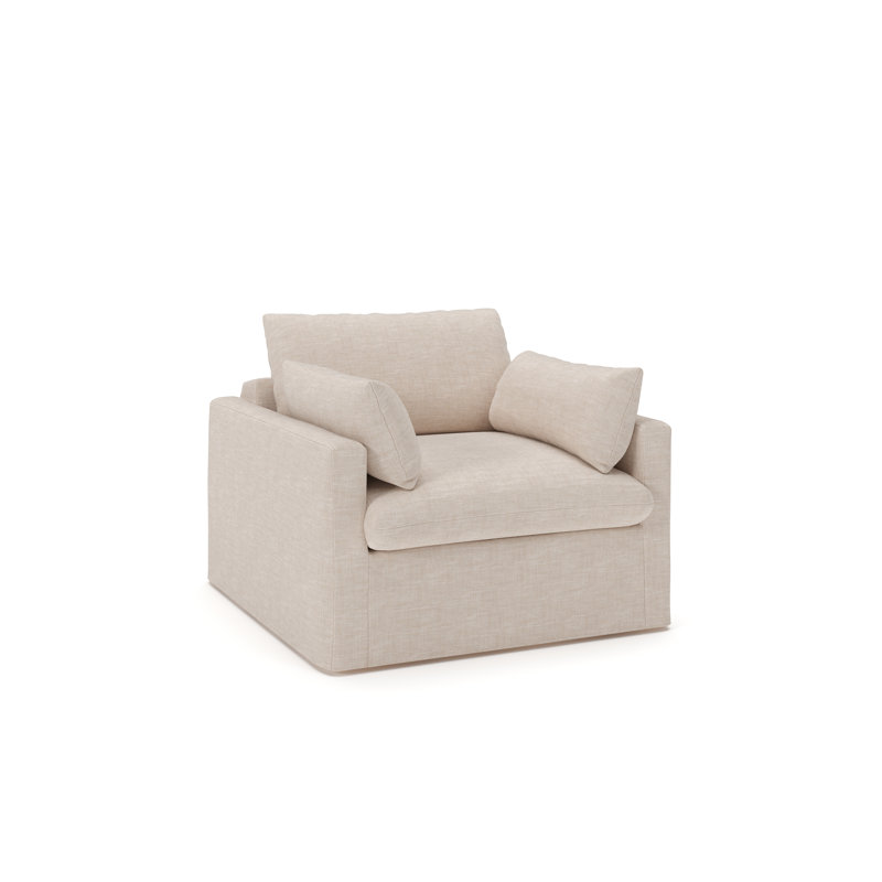 Luna Slipcovered Chair and a Half, Lena Sand Performance Linen Blend