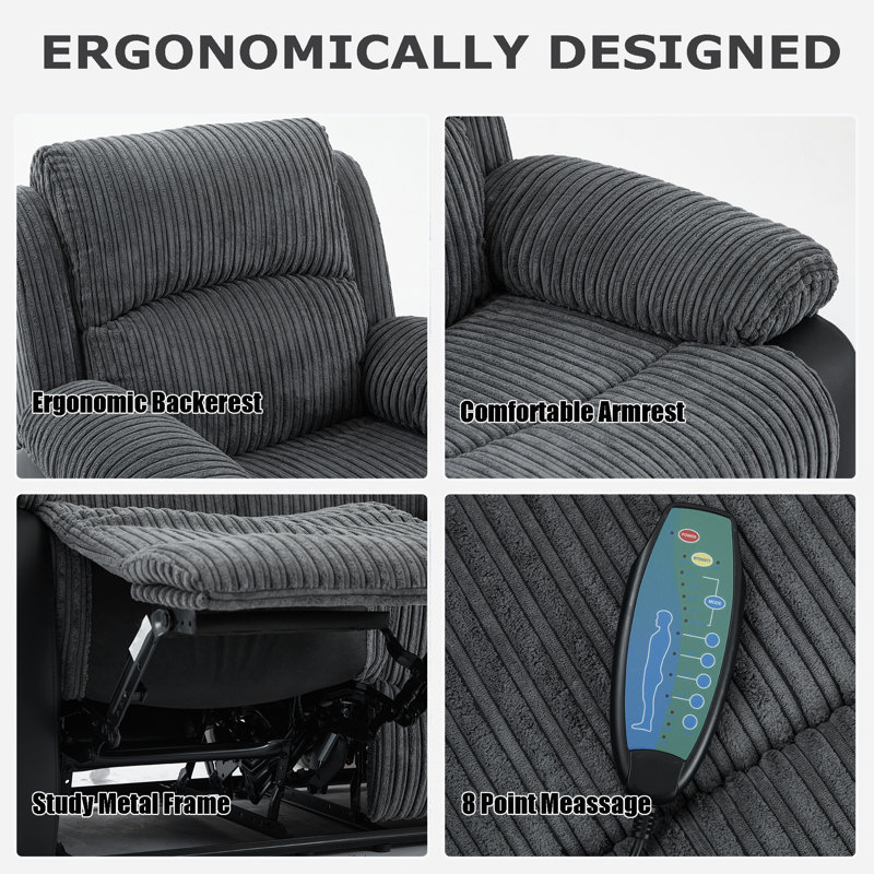 Corduroy Massage Manual Reclining Sofa Suite
