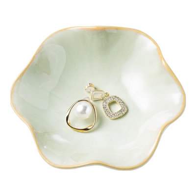 Milky Light Green Leaf Jewelry Dish