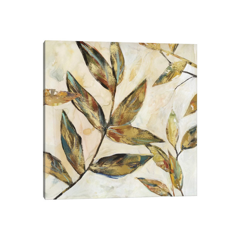 Gilded Leaves I by Carol Robinson - Painting on Canvas, Wrapped Canvas, 30.48 cm H x 30.48 cm W