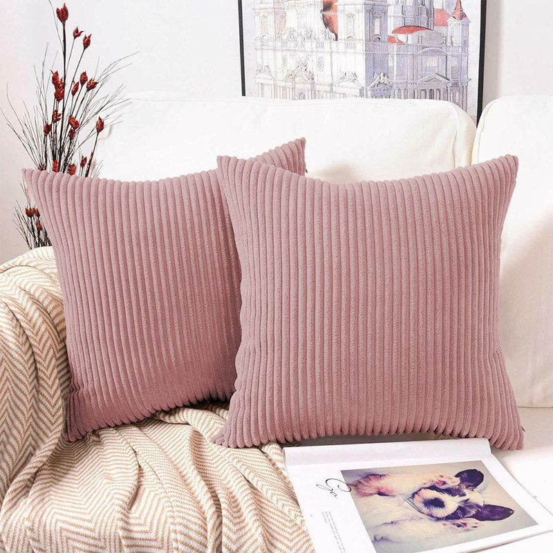 Swipe Stripe Velvet Cushion Covers - Set of 2, Pink