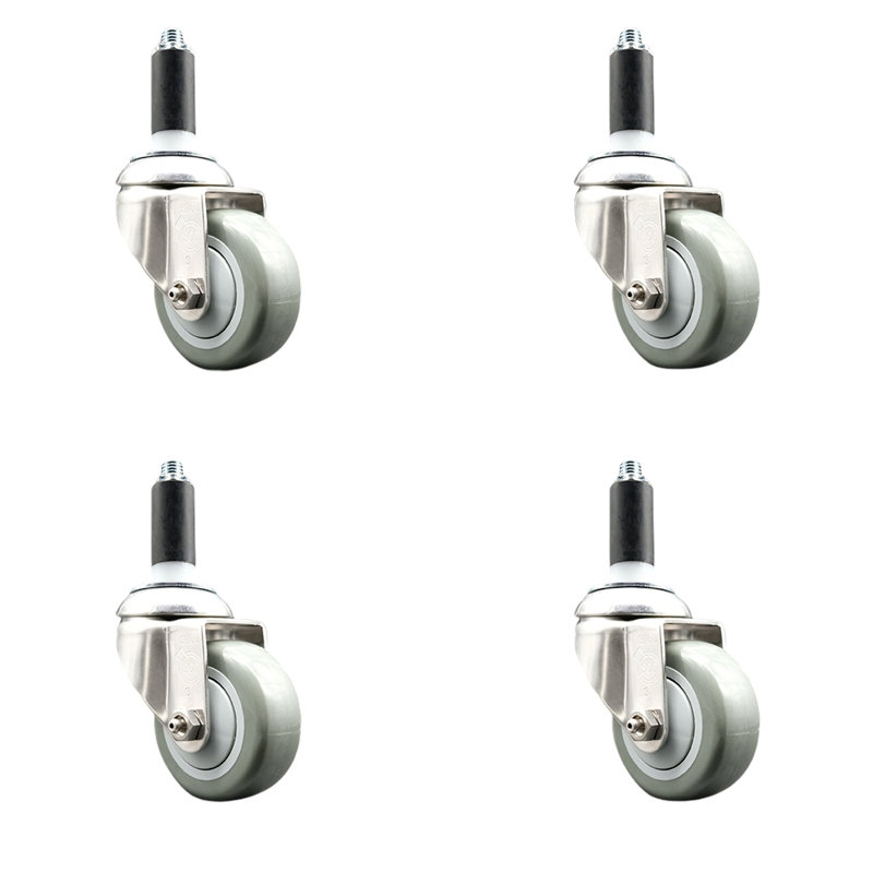 Roulettes pivotantes, gris, H 3 po x l 3 po