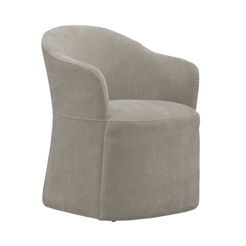 Faouzi Upholstered Dining Chair w/ Casters, Tan