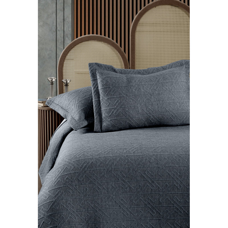Slate Blue Cotton Queen Coverlet Set with Pillow Shams