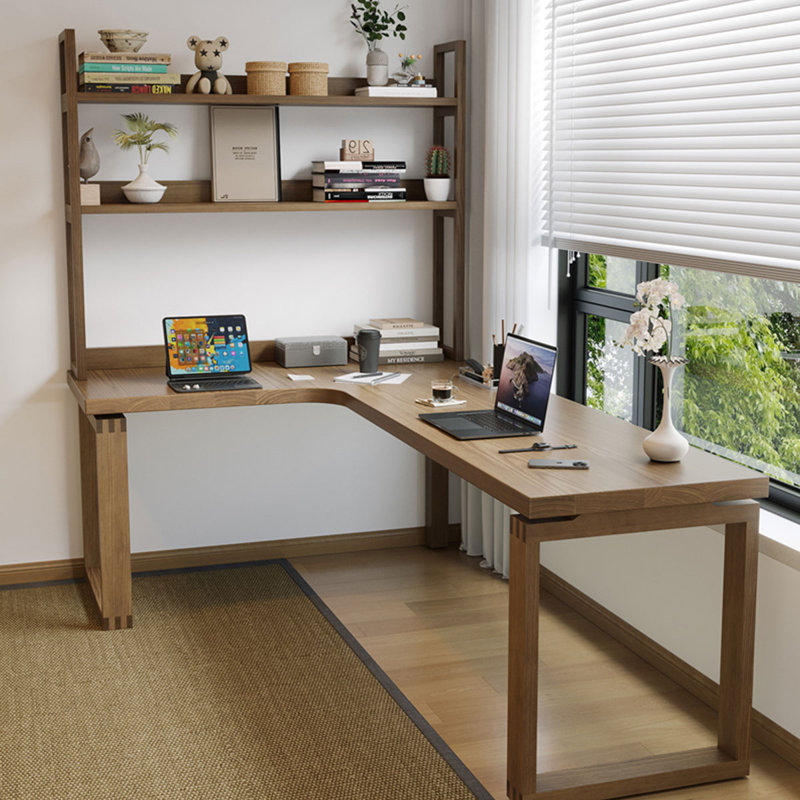 Light-walnut L-Shaped Solid Wood desk, Left Hand Facing, 74.8" H x 86.61" W x 55.12" D