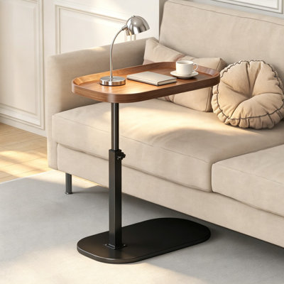 C Shaped Side Table with Adjustable Height, 360 Degree Swivel Couch End Table Sliding Under Sofa, Small Coffee Table for Bed or Bathtub, Rotating Elevate Tabletop