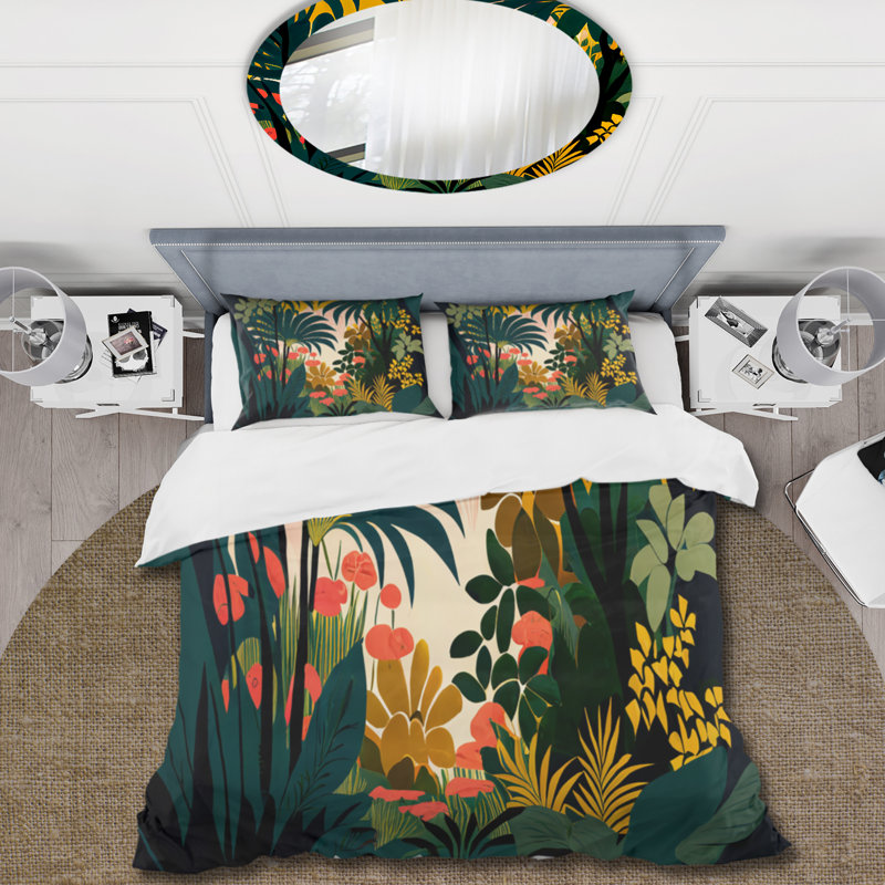 Ensemble de housse de couette en microfibre / polyester Blossoming And Vibrant Jungle Flora I Bedding