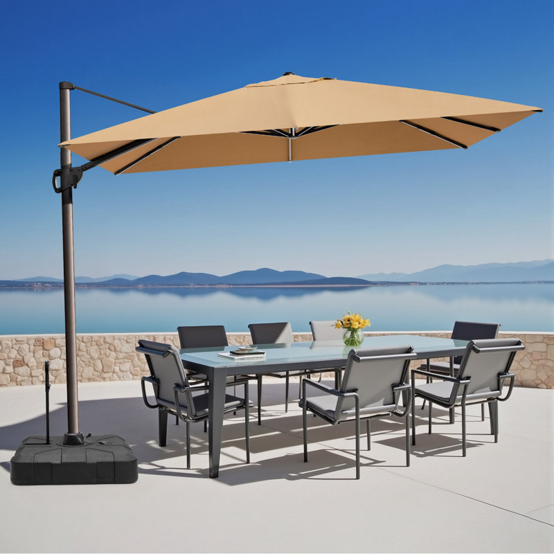 Parasol de patio rectangulaire en porte-à-faux 12 pi x 9 pi avec base lestée - déplaçable sans effort par une seule personne