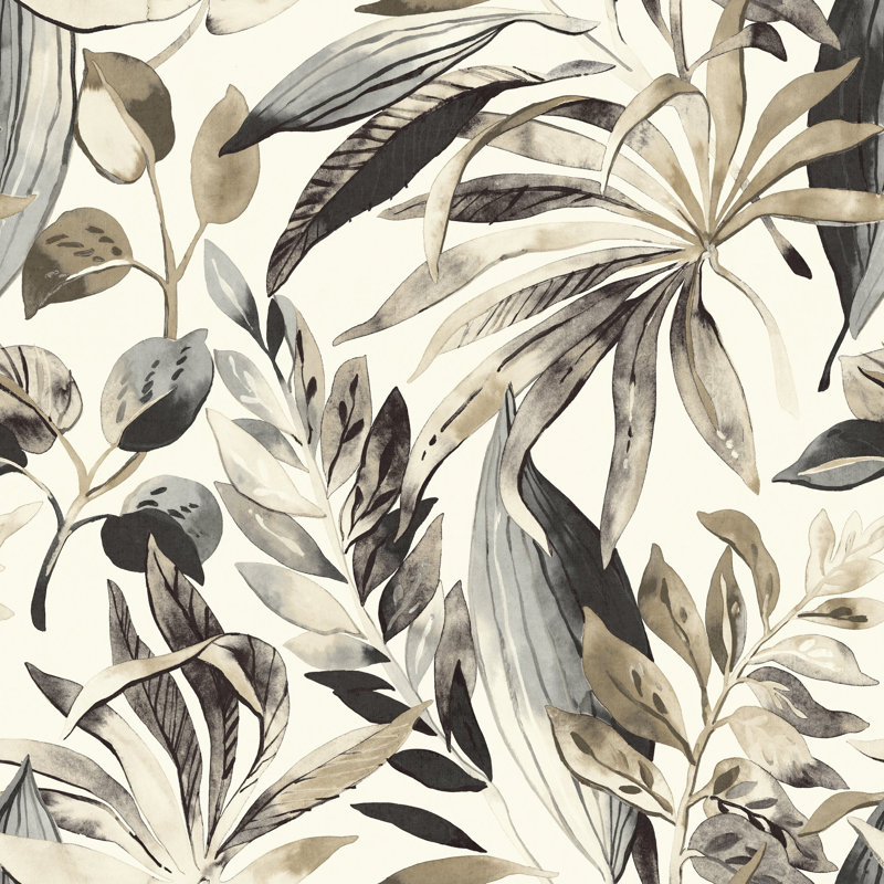 Orom II Collection Beige Branched Leaves Motive 62.5-inches wide x 9.18-feet high 3-panel Wall Mural
