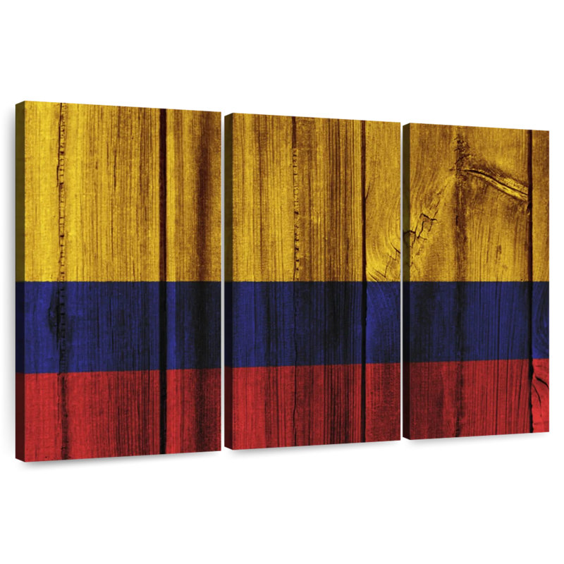 Drapeau de la Colombie en bois, H 32 po x l 50 po