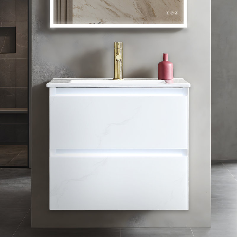 Meuble-lavabo mural simple 24 po avec lavabo, Blanc