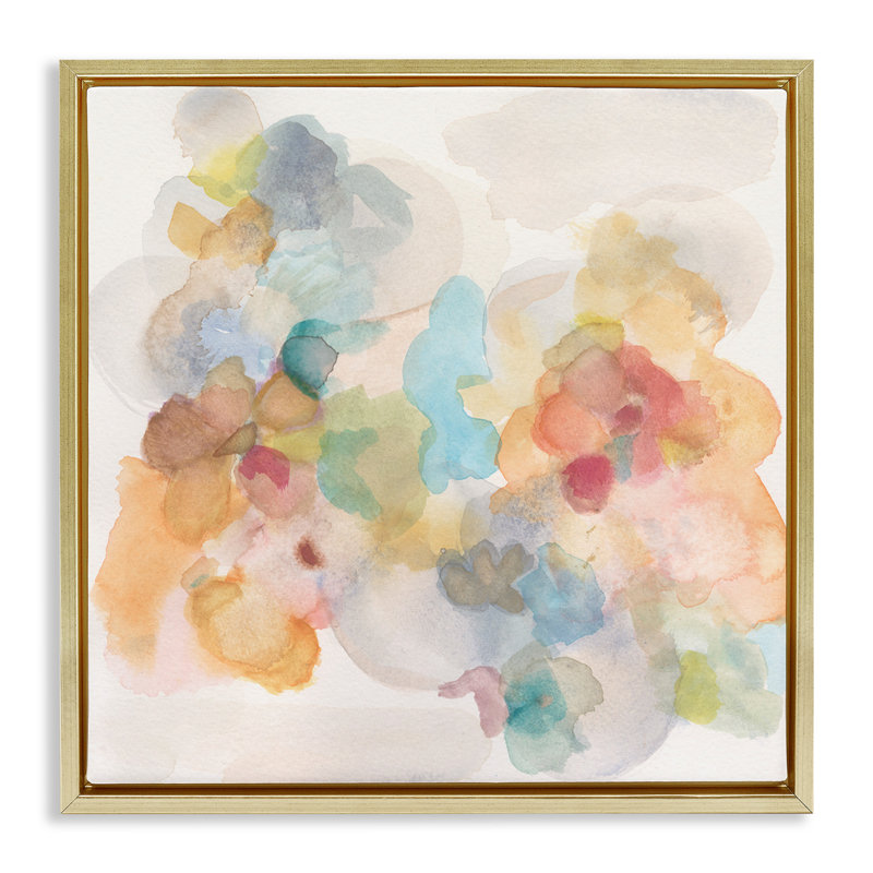 Douce éclaboussure d'aquarelle abstraite, Cadre flottant métallique doré, H 25 po x l 25 po