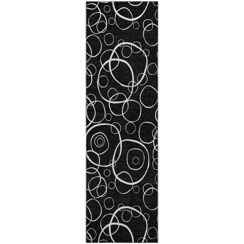 Premium Machine Washable Mayfield AMF2407 Bubbles Rug, 2'3" x 7'6" Runner, Black