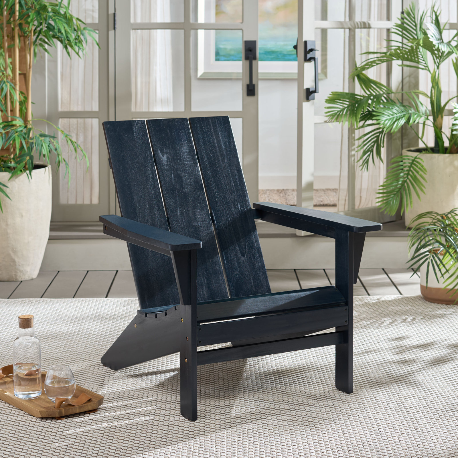 Teak Outdoor Adirondack Chair, Federal Blue