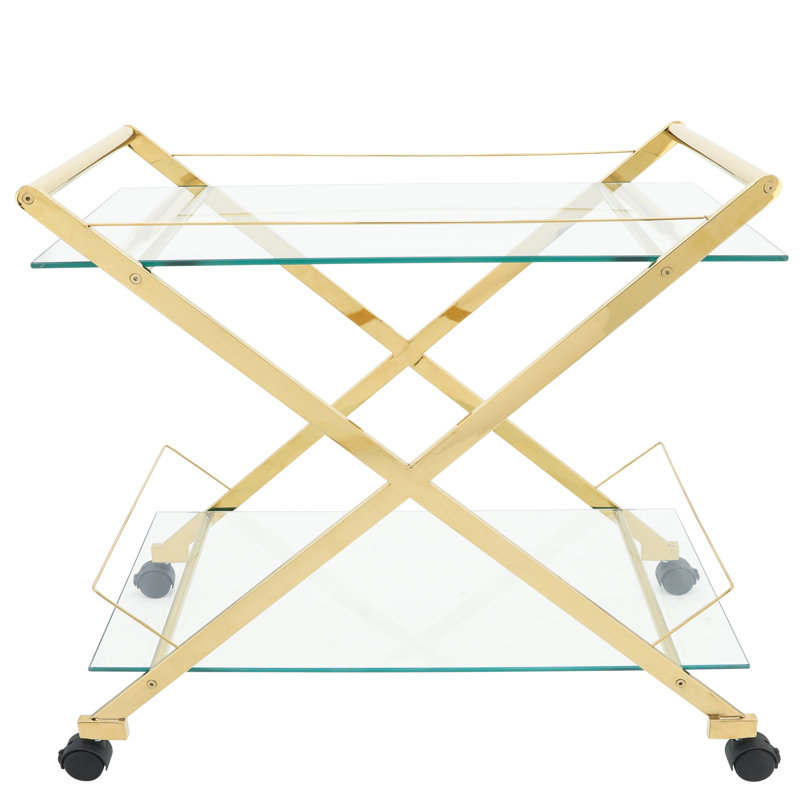 Pagan Bar Cart Metal and Glass Glam Design with Sleek Modern Style and Rolling Wheels for Versatile Entertaining, Gold
