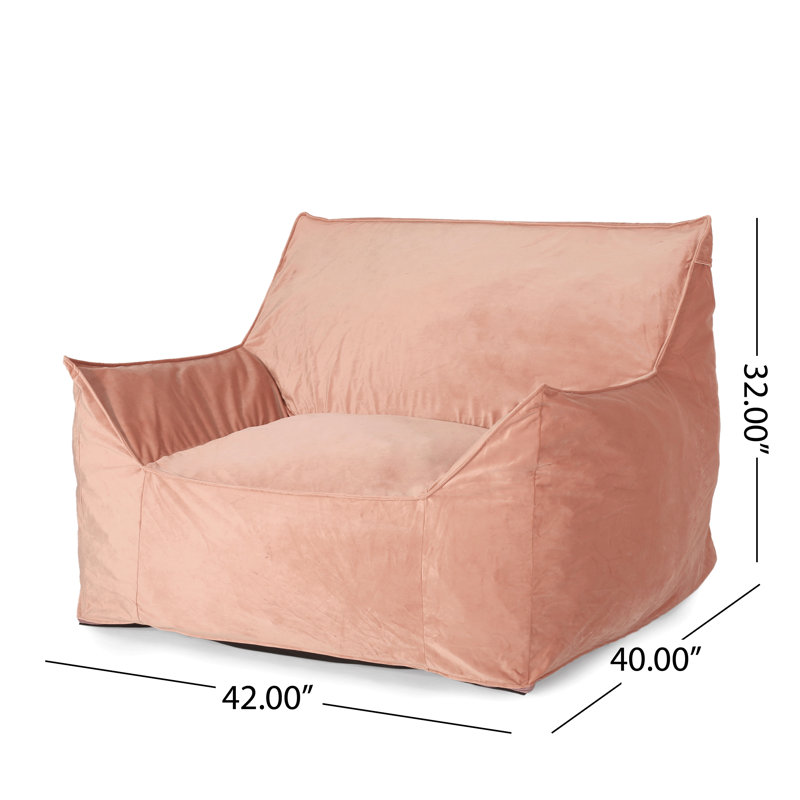 Fauteuil à billes en velours de coton avec accoudoirs Allea, H 30 po x l 40 po x P 40 po, Velours rose