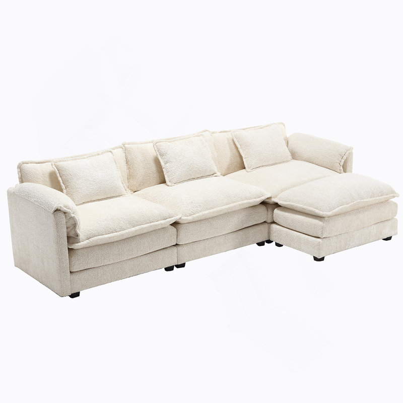 Millan 112" L Shaped Modular Sectional Sofa with Ottoman & Memory Foam, Yellow Boucle