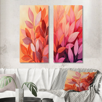 Feuilles de corail dansant de la forêt I - art mural floral 2 panneaux