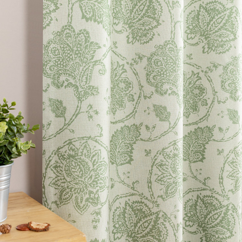 Cannedy Vintage Floral Curtains for Living Room Bedroom, Green, 52" W x 97" L