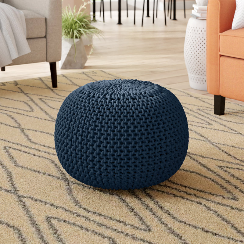 Odriscoll Upholstered Pouf, Navy Blue