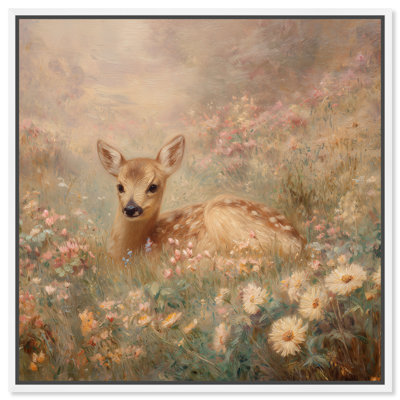 «Gentle Deer I», reproduction d'art sur toile encadrée par Art Remedy, cadre blanc, 12 x 12