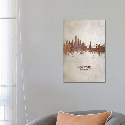 New York New York Skyline Rust by Michael Tompsett - 1 Piece Wrapped Canvas Wall Art
