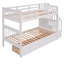 Lit superposé simple au-dessus de simple avec trois tiroirs pour la chambre à coucher, dortoir - escalier blanc-175874141