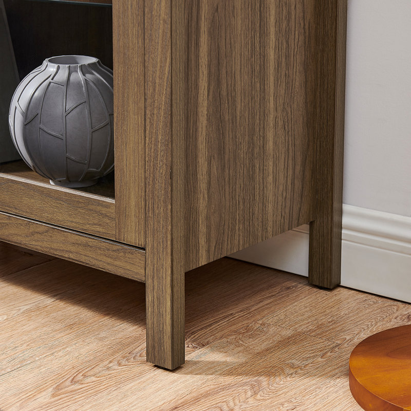 Armoire de rangement avec lampe, cloisons en verre réglables, Brun