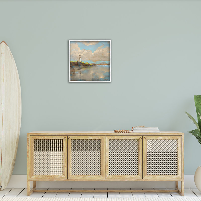 Phare et nuages, art de la giclée par Trevor Copenhaver, Giclée encadrée blanc bord de mer, H 24 po x l 24 po