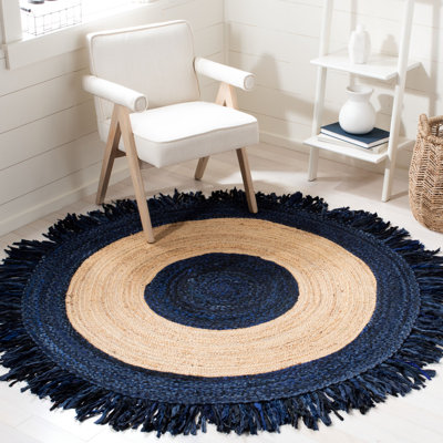 Tapis bleu marine / naturel en jute tissé à la main Procter