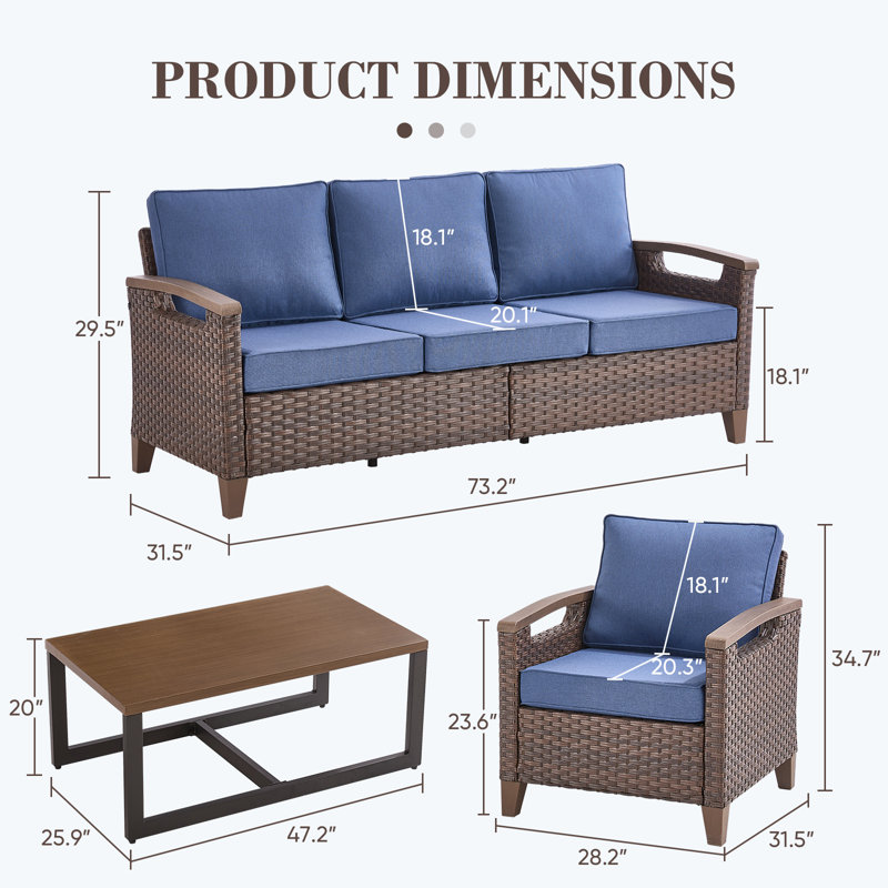 Arundel 5 Person Outdoor Patio Rattan Conversation Set With 47.2 Wide Table, Blue